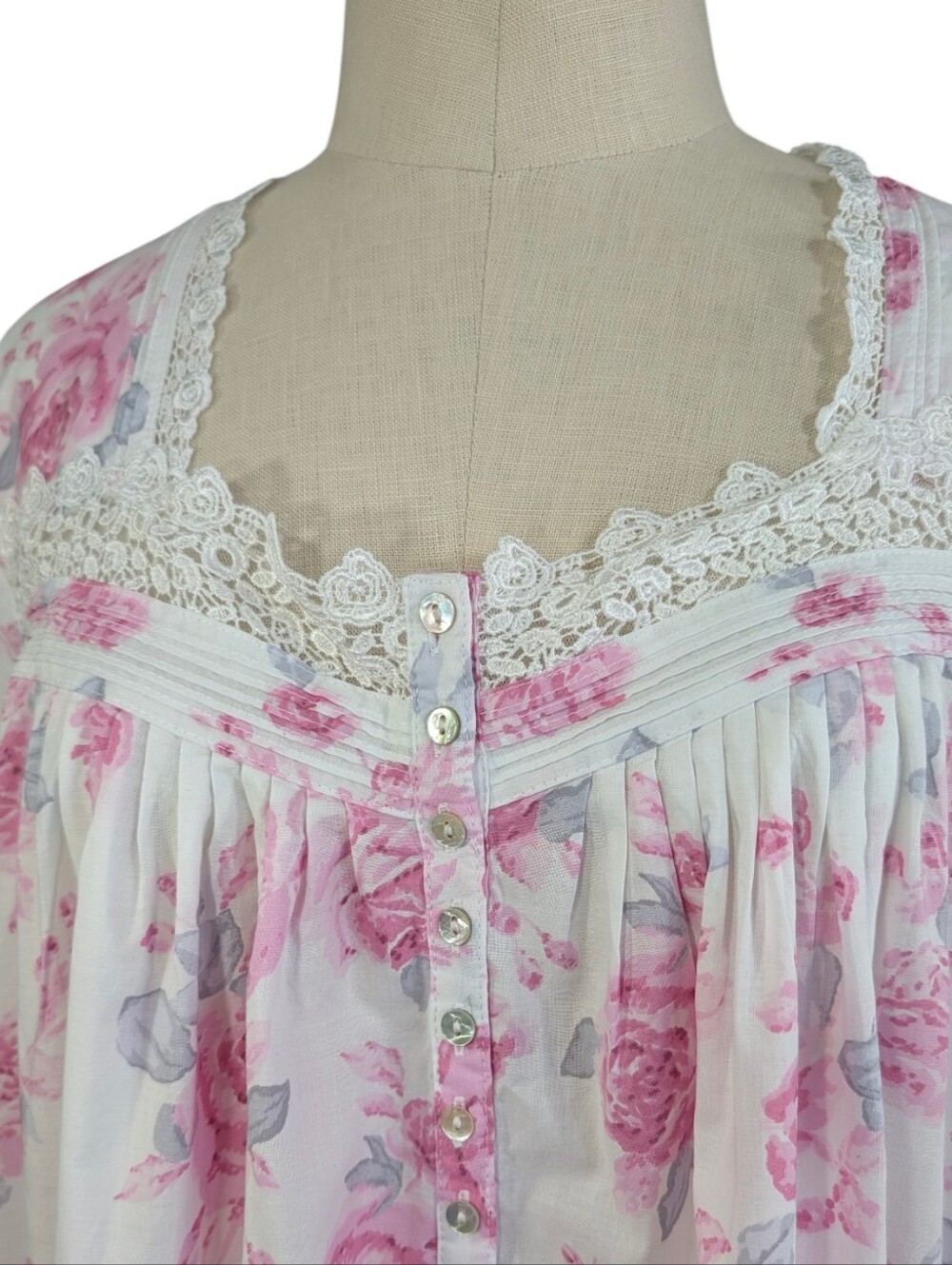 EILEEN WEST Cotton Floral Lace-Trim Button Front Traditional  Nightgown. XL - Picture 13 of 16